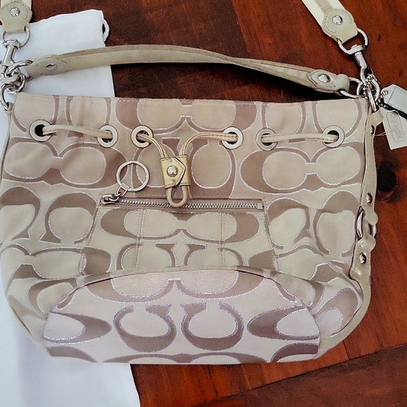 Coach Signature Poppy Drawstring Crossbody Bucket Bag - Tan/Cream - Picture 2 of 11